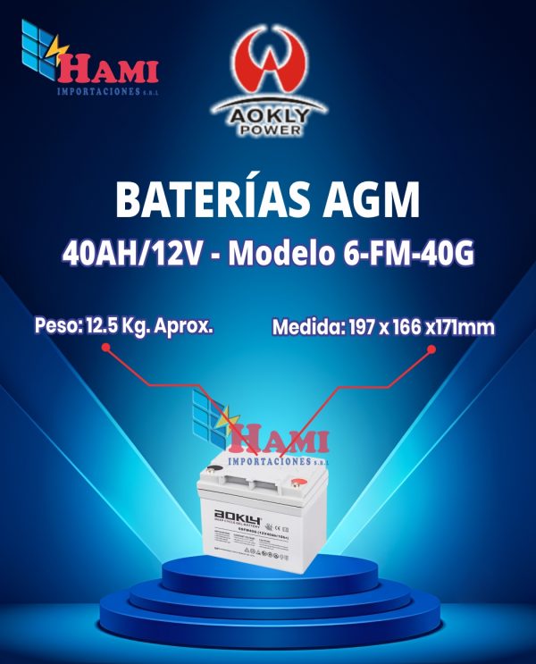 BATERIA AOKLY DE GEL DE 40AH/12V